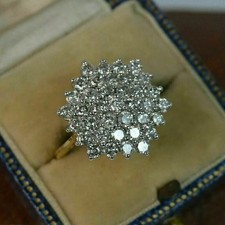 Engagement Ring 1.50Ct Round Cut Cluster Diamond 14k Yellow Gold Finish Size O