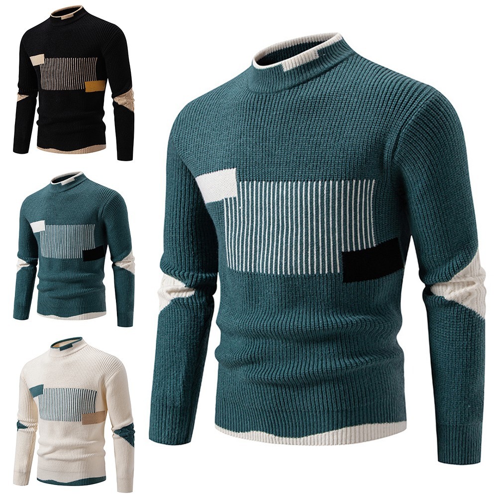 Stilvoller Herren-Strickpullover mit O-Ausschnitt und Farbblöcken für die Herbstsaison