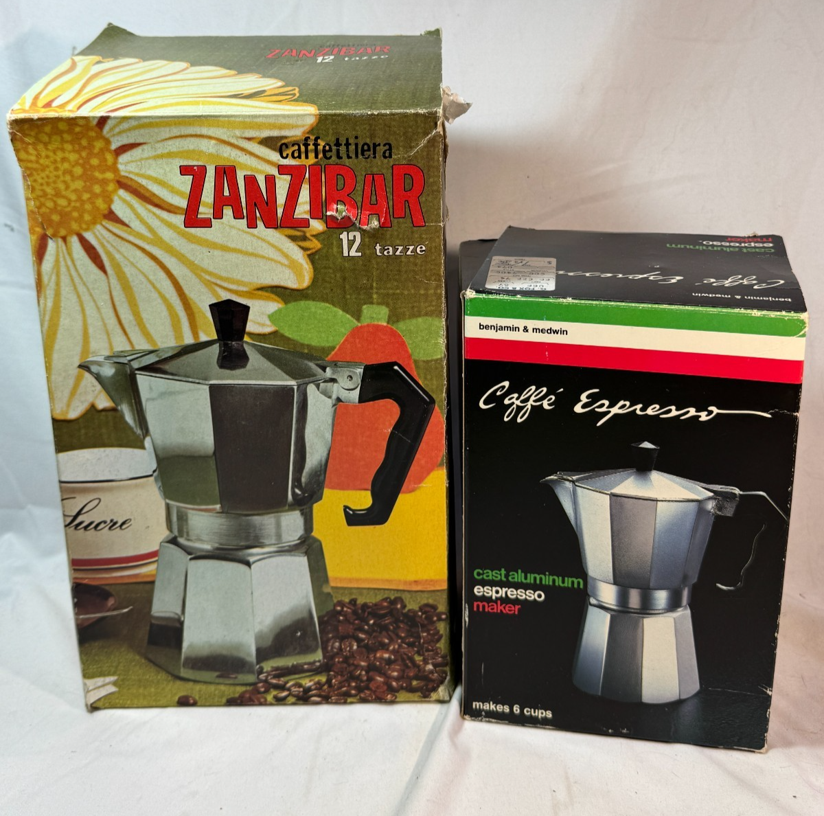 2 VTG BIALETTI ZANZIBAR MOKA ALUMINUM 6 & 12 CUP COFFEE MAKER