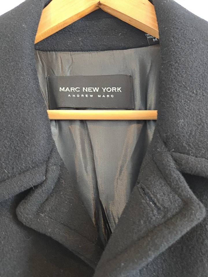 ANDREW MARC NEW YORK Men's Black Wool Blend 3/4 Trench Overcoat Medium 36" Long - Image 2 of 4