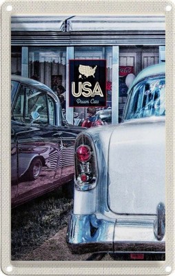 Blechschild 18x12 cm Amerika Oldtimer USA Urlaub 90er silber Dram Cars Bildmotiv