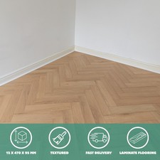 🌊 Sample* 12mm Coastal Oak Herringbone Parquet Laminate Flooring - £25.99SQM