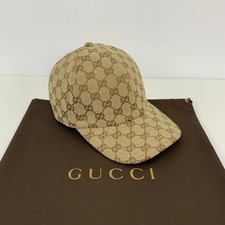 Gucci GG Monogram Front Web Under Brim Canvas Baseball Cap Hat Beige Size M