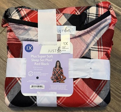 JUSTbe Plus Super Soft Sleep Set Plaid Red & Black 1X