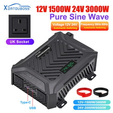 3000W 6000W 12V/24V to 240V Dual Pure Sine Wave Power Inverter Converter  LCD