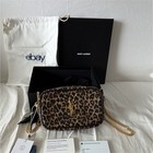 Saint Laurent Lou Small Leopard Print Leather Crossbody Bag Gold Chain Tassel