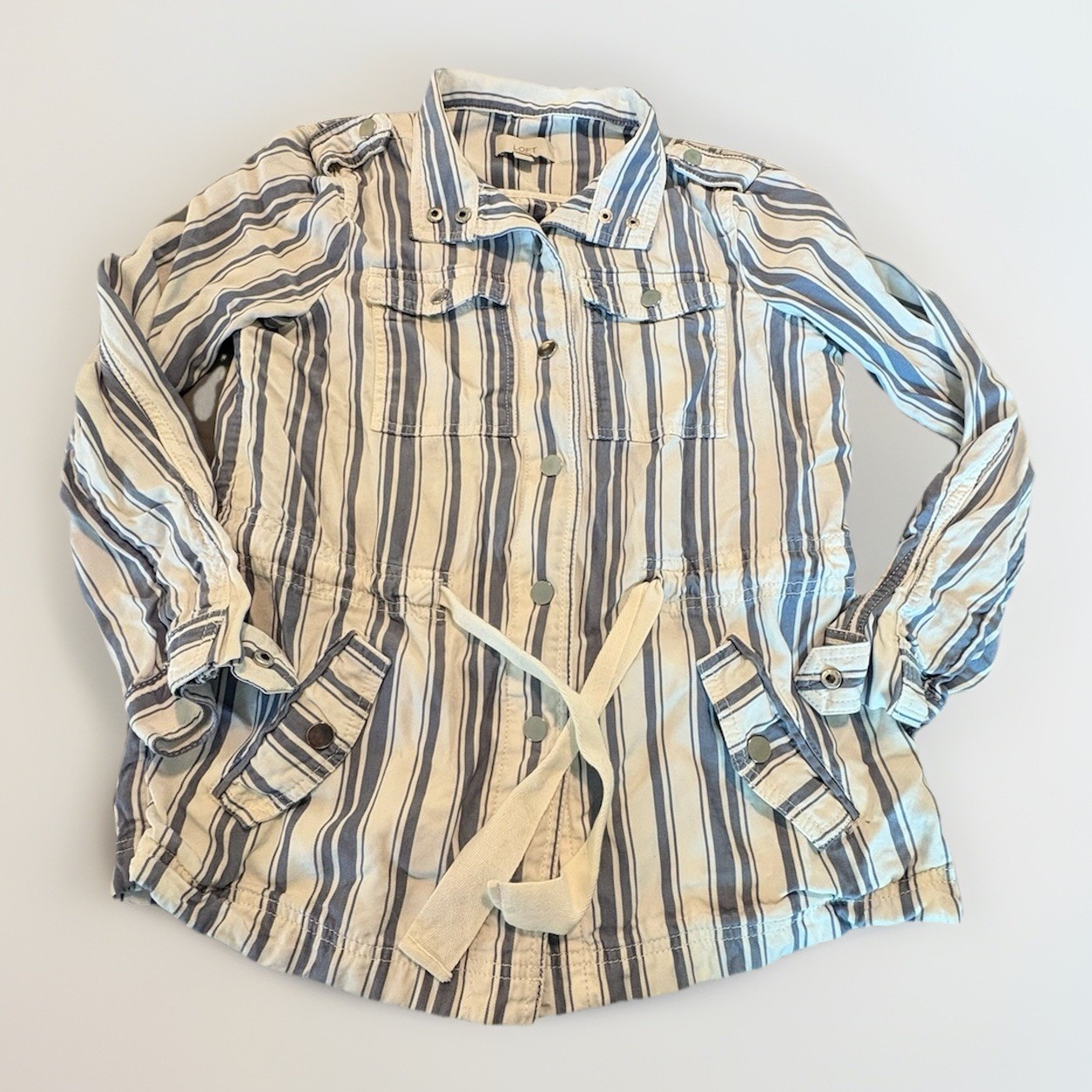 LOFT Striped Drawstring Utility Jacket Size XXSP … - image 1