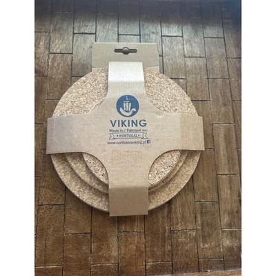 Viking Cork Trivet Set 3 Piece Round Heat Resistant Mats Made in Portugal Tan