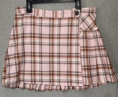 EUC, Jolt Juniors Pink Plaid Flap Skirt, Size XL, Pleated