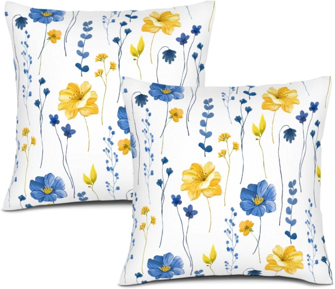 Navy Blue Yellow Flower Pillow Covers Set of 2 18 x 18 (Pack 2),
