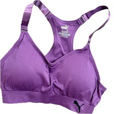 New Puma Women's V-Neck Seamless Wicking Sports Bra Purple Medium