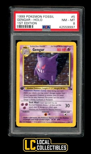 Gengar 5/62 Holo 1999 Fossil 1st Edition PSA 8 NM-MT