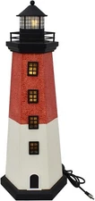 Nautical Decor Wooden Lighthouse with Lights Beach Themed Light House(Red)