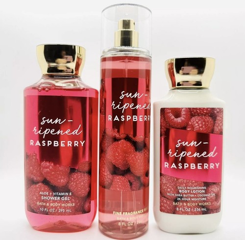 NEW SET! 3 PCS BATH & BODY WORKS SUN-RIPENED RASPBERRY SHOWER GEL, MIST & LOTION