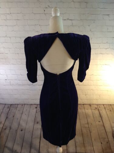VINTAGE purple velvet ZUM ZUM 80's cocktail party club dress - SIZE 5/6 - Picture 12 of 17