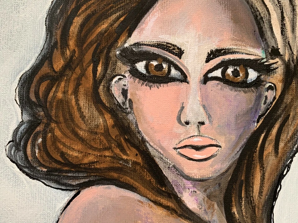 Big Eyes Margaret Keane Pintura Inspirada Mujer Retrato Pared Arte Decoración del Hogar Foto 3 de 4