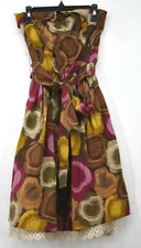 BCBGMaxazria Women Strapless Back Zip Tie-Waist Printed Cotton Lace Midi Dress 0