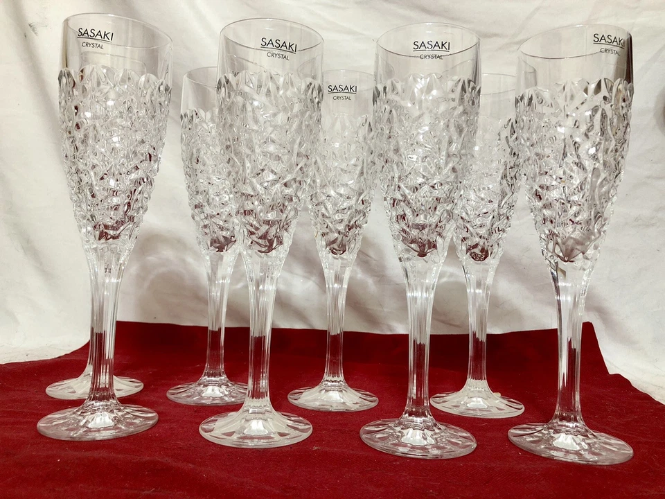 8 Flautas de Champagne "Cristal de Hielo" de Cristal Sasaki Hechas en República Checa 24% Plomo Foto 2 de 4
