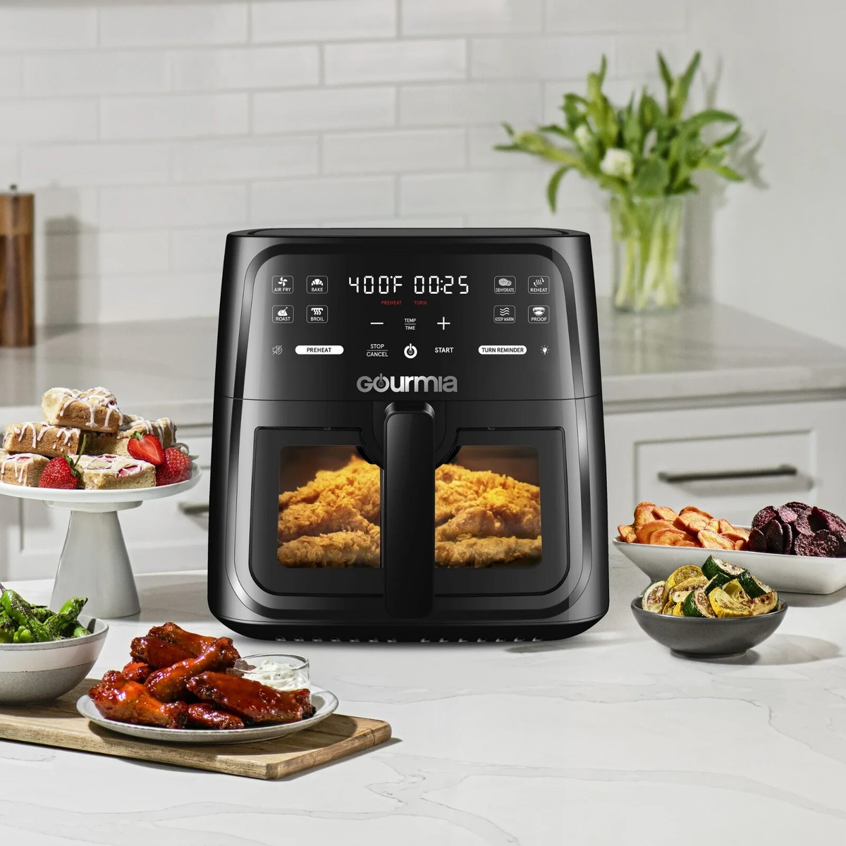 New Gourmia 8-Quart Digital Window Air Fryer, with 8 One