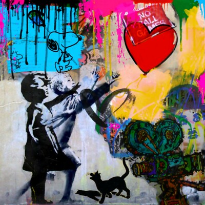 XXL Trouble with Balloon Banksy Klarlack XXL 130x130 PopArt/Malerei/Gemälde