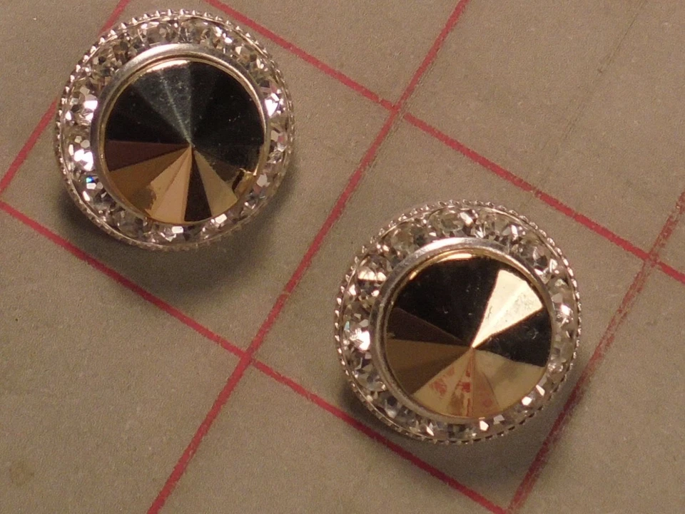 5 botones de caña de metal plateado con estrás checo con 'joya' acrílico dorado 7/8" 22 mm Foto 3 de 4