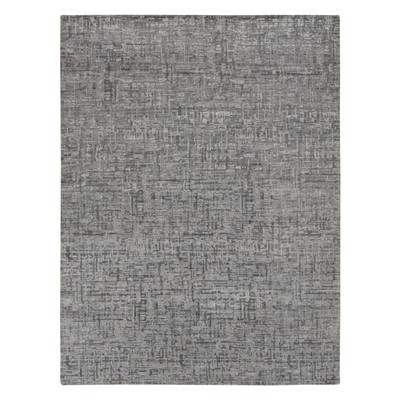 9'2''x12'4'' Gray THE MATRIX Silk with Wool Tone on Tone Hand Knotted Rug R87109