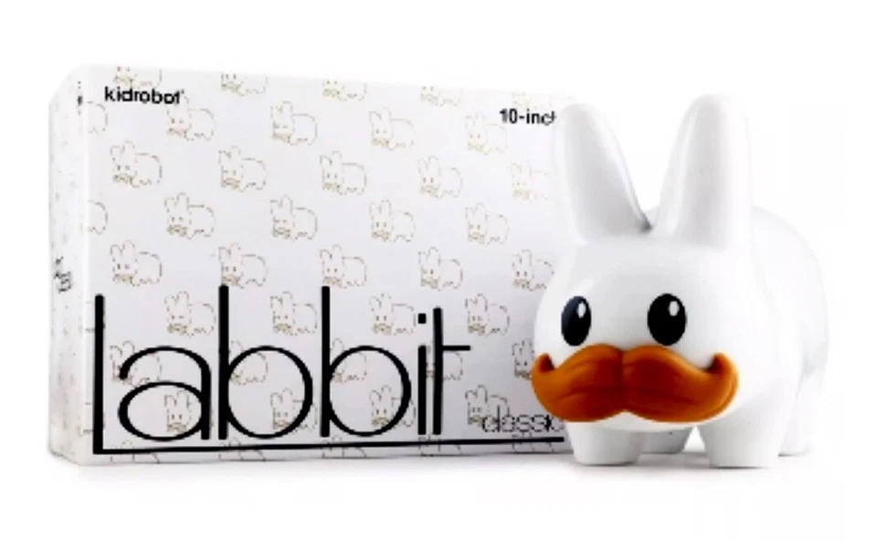 Kidrobot Happy Stache Labbit 10" Vinyl Figure by Frank Kozik White Edition VHTF - Image 2 of 4