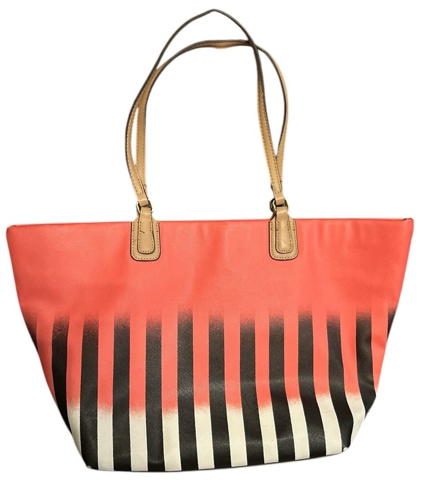 "Bolso de Hombro Gianni Bini Polka Grande Naranja Negro Blanco Aprox 19.5""x 11""" Foto 2 de 4
