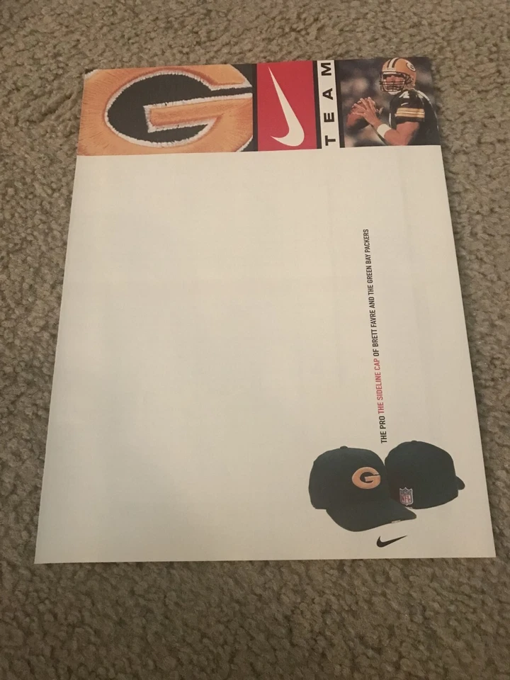 Vintage 1999 NIKE GREEN BAY PACKERS PRO SIDELINE CAP Poster Print Ad BRETT FAVRE - Image 1 of 1