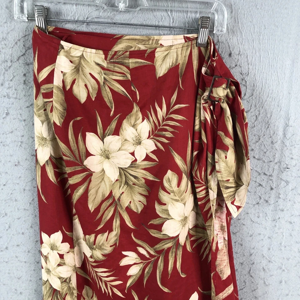 Falda deportiva Jones New York para mujer 12 roja estampado floral envoltura de lino playa hawaiana Foto 4 de 4