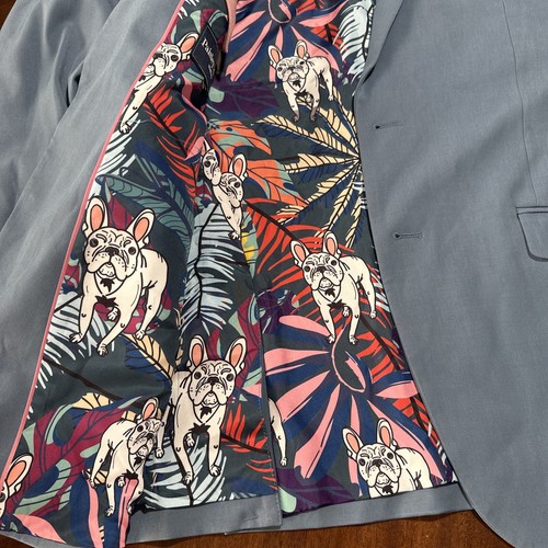Paisley And Grey Light Blue Blazer Jacket 42r Slim Fit French Bulldog Liner - Picture 6 of 13