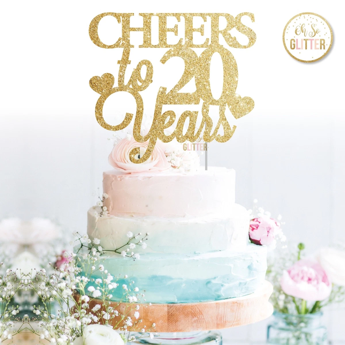 20th wedding anniversary cake topper Glitter gold customised 5 10 15 20 30 40 50
