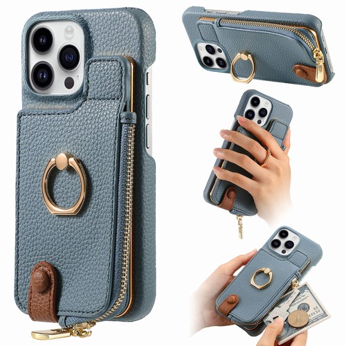 For iPhone 16 Pro Max/15/14/13/12/ Flip Back Zipper Card Wallet Case with Ring - Picture 47 of 94