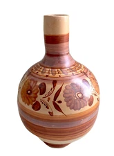 Vintage Hand Made & Burnished Tonala Mexico Clay/Pottery Water Bottle/Vase 11"
