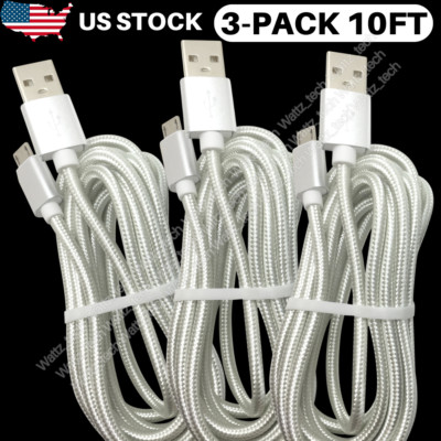3 PACK Micro USB Cable Fast Charger Data Cord Heavy Duty For Samsung Android LG