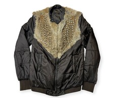 Diesel Black Gold Women’s Fur Coat Metal Studs Jacket Size Xs Full Zip Rare