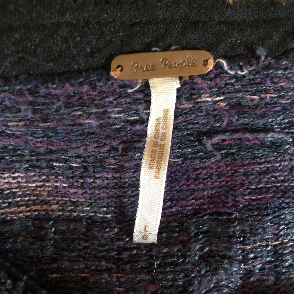 Cárdigan Suéter Free People Mujer Talla Grande Azul Púrpura Algodón Seda Angora Foto 4 de 4