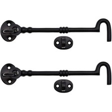 2 x BLACK CABIN HOOK & EYE 8"/200mm Long Cast Iron Shed Door Gate Latch Catch