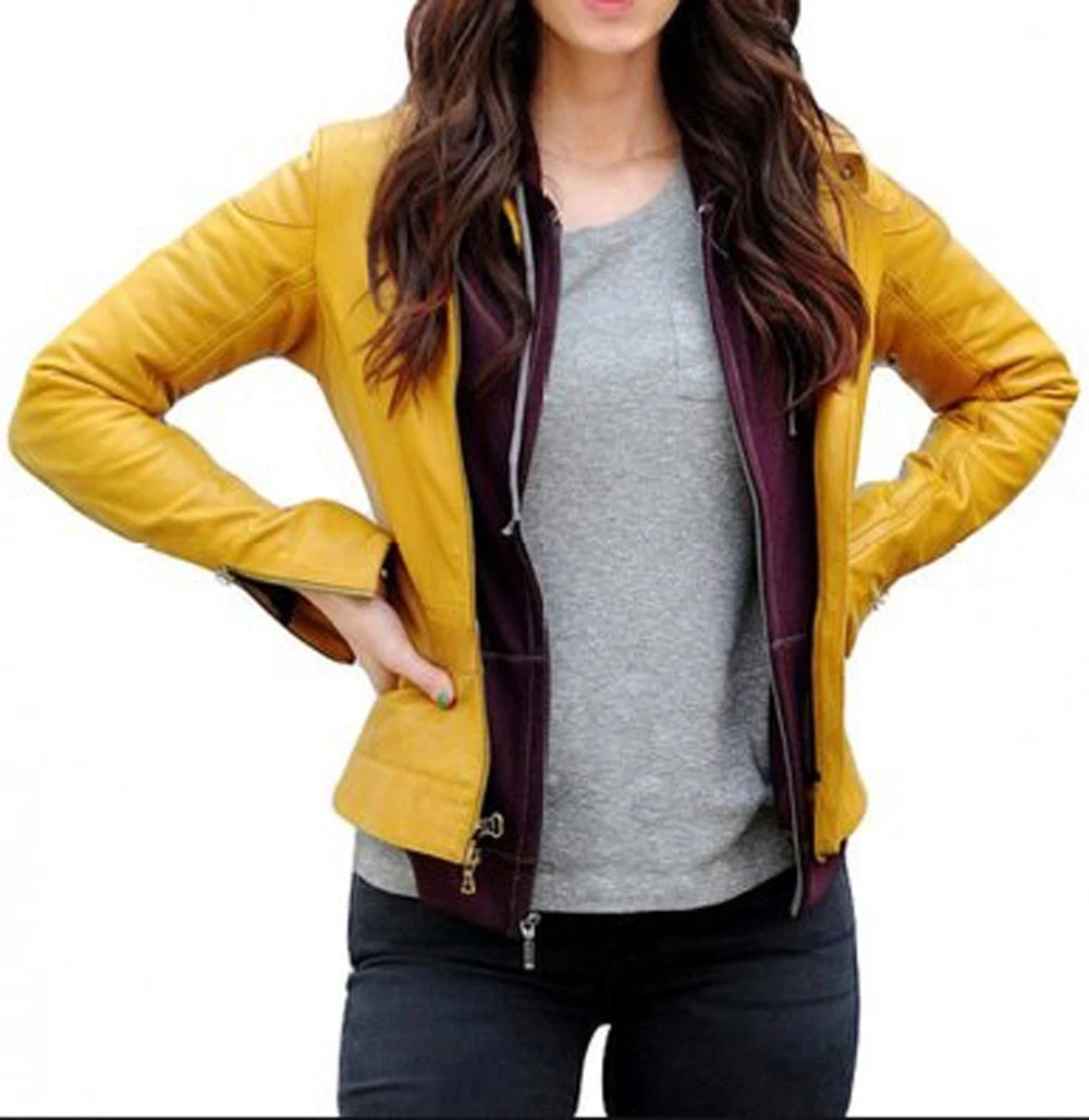 Megan fox yellow leather best sale jacket
