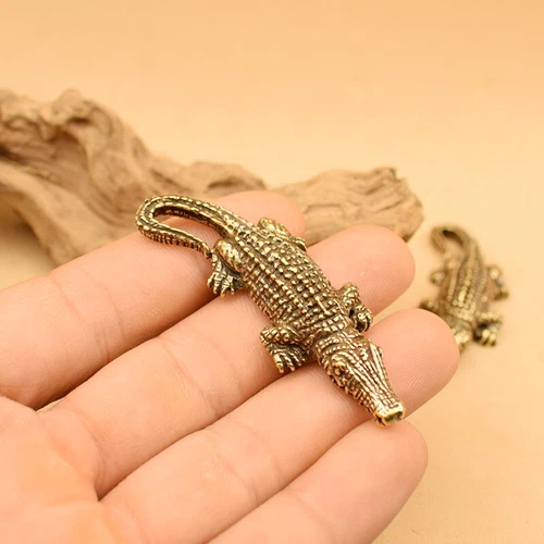 2Pcs Brass Crocodile Statue Ornament Figurine Animal Statue Home Decoration New - Picture 1 of 7