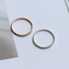 Minimalist 925 Sterling Silver Beaded Thin Dainty Band Stackable Ring A3783