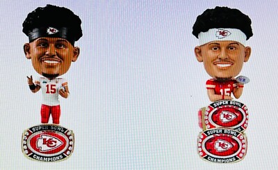 Patrick Mahomes BACK-TO-BACK Super Bowl RING BASE BIGHEAD Bobblehead SET! FOCO!