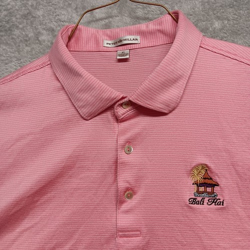 Peter Millar Bali Hai Logo Golf Polo Shirt Pink Geometric Design Stripes Men XL - Picture 2 of 12
