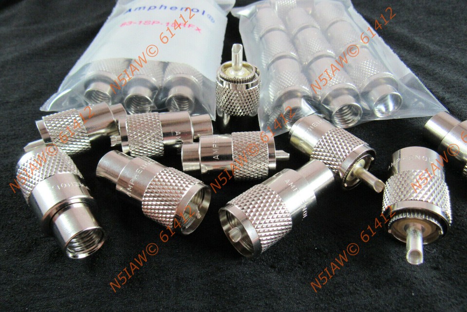 Pack De 10 Connecteurs Coaxiaux PL-259 (UHF) Mâle Amphenol - Pour Câbles RG-8, LMR400, Etc.