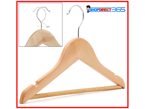 WOODEN COAT HANGERS SUIT GARMENTS CLOTHES WOOD HANGER STRONG TROUSER BAR SET 341 - Picture 2 of 8