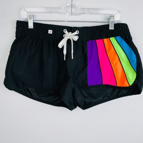 OP Ocean Pacific Juniors 11 13 Black Shorts With Colorful Print On One Leg Beach