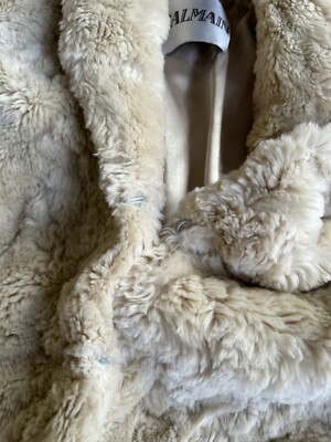 Balmain Vintage Women's Acrylic Faux Fur Light Beige Jacket Size S