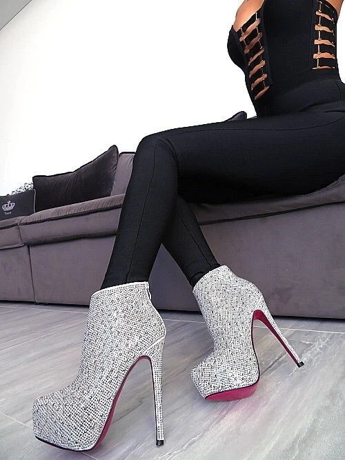 Rose Light Original Tacones Altos Cristales Plataforma Botas Gris 37 - Imagen 2 de 4