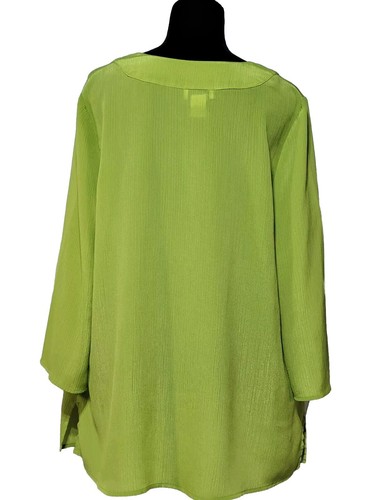 16W CHELSEA STUDIO BLOUSE DEEP V NECK LIME GREEN FULL CUT CRINKLE LONG SLV - Picture 4 of 7