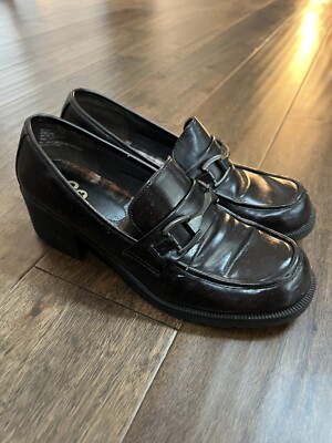 VTG SO Y2K Brown Chunky Heeled Platform Penny Loafers Slip on